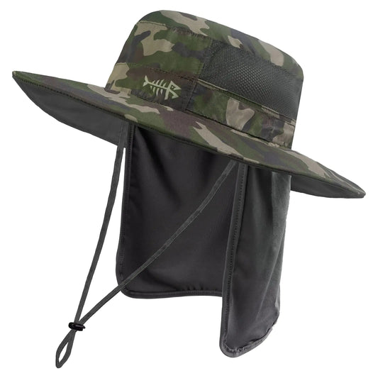 🧢 Sombrero de Pesca con Protección Solar UPF 50+ y Cubrenuca Desmontable – Verde Camuflado