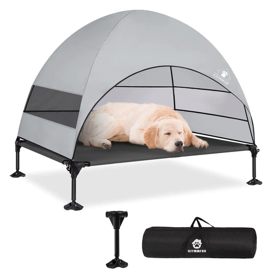 🐶 Cama elevada con sombra para perros grandes – Ideal para exterior e interior